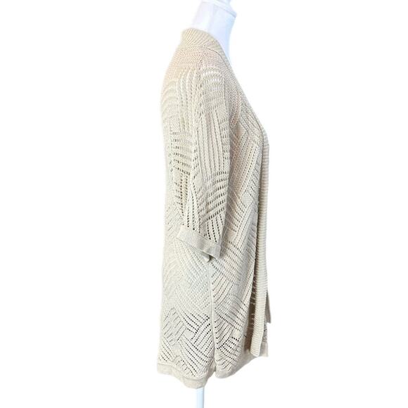 Chico's Open Cross Knit Cardigan Oatmeal Size 2 - Picture 2 of 8